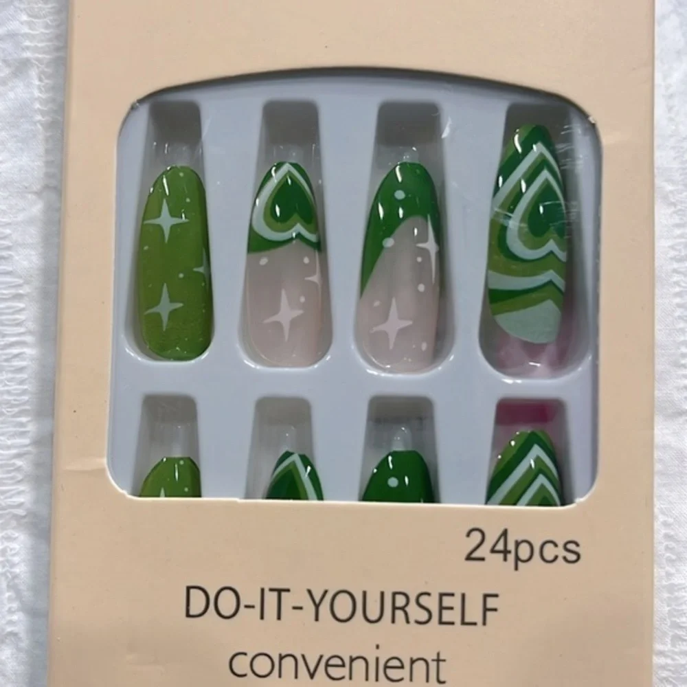 Beauty‎ Nail do it yourself press on nail green long heart